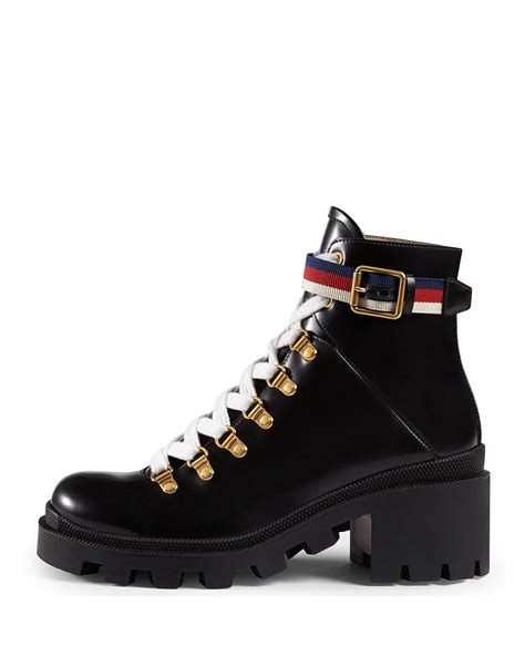 gucci women's trip leather ankle booties|gucci combat boots for women.